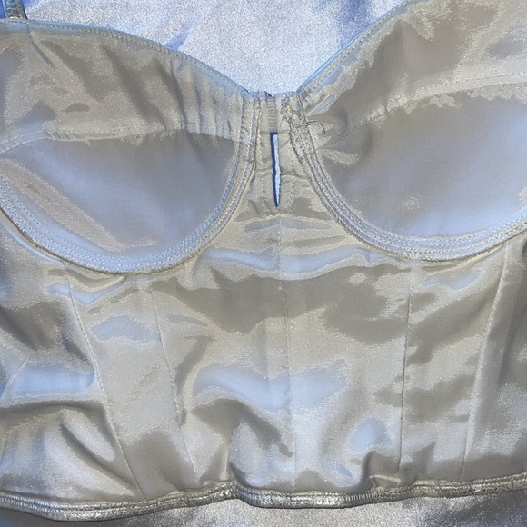 SAY WHAT Boned Bustier Corset Faux Leather Croc Print Pearly White Size Medium - Picture 8 of 13